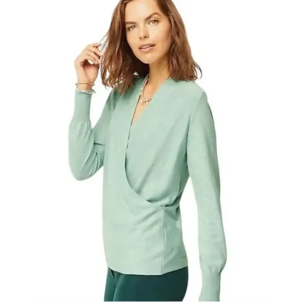 2/$30 J. Jill Wrap Sweater Lucite Heather Blue Green Size L